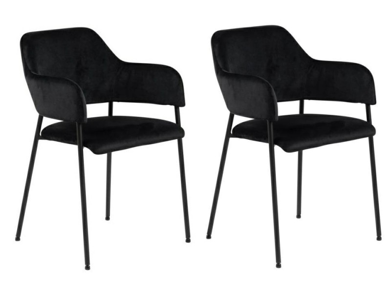 Zestaw 2 krzeseł Lima welurowych z podłokietnikami czarne - ACTONA